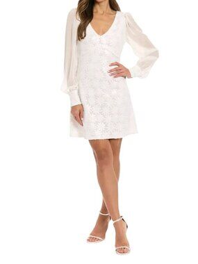 NWT Ivy + Blu White Sequin Daisy Empire Waist Dress Size 8 MSRP $128